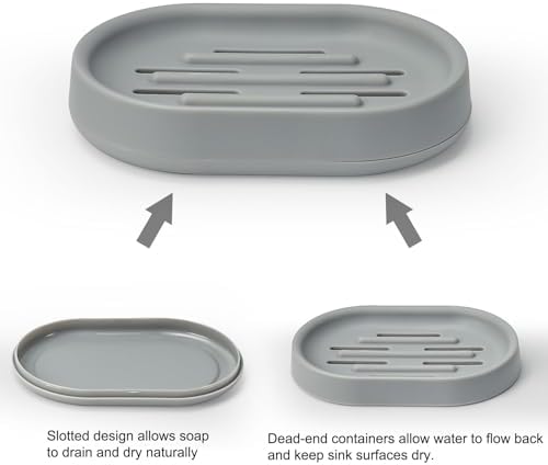 Topsky Soap Dish for Shower,2 Pack Soap Dishes Soap Savers for Bar Soap, Soap Bar Holder Shower with Drip Tray, Plastic Soap Holders with Drain for Kitchen Sink, Easy to Clean,Dry,Gray - Image 5