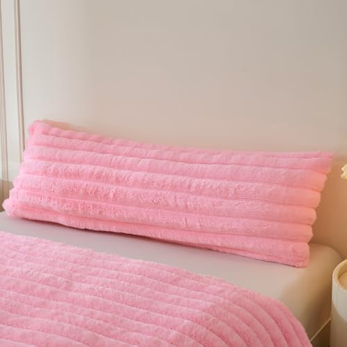MEGO 20x54 Body Pillow Cover, Fluffy Wide Ribbed Faux Rabbit Fur, Pink by MEGO