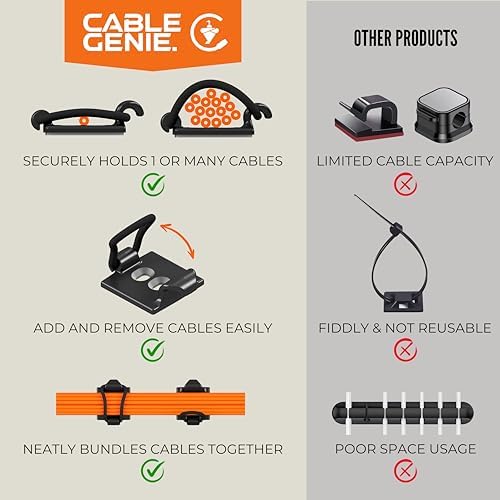 [Made in the UK] 10-Pack Adjustable Elastic Adhesive Cable Clips, Wire Management Holder, Cord Organizer for Home Office, Under Desk, Behind TV, Phone Charger, Laptop, PC, HDMI, USB (Black) - Image 4