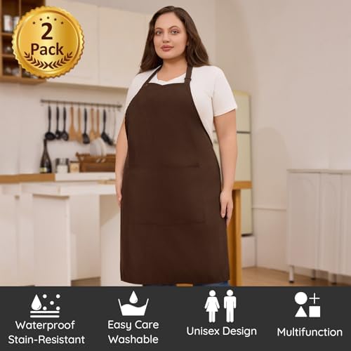 2 Pack Plus Size Waterproof Cooking Chef Apron with 2 Pockets for Men Women - Image 2