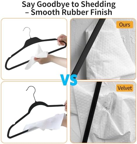 Non-Slip Rubber Coated Hangers, 30 Pack Plastic Clothes Hangers with 360° Swivel Hook 17.7 Inches Slim Space Saving Hangers for Adult Clothes Shirts Dresses Pants, Black - Image 3