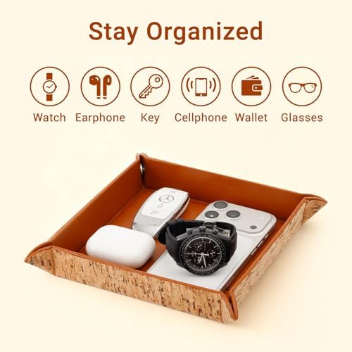 EZDeco Valet Tray for Men PU Leather Jewelry Tray for Women - Image 4