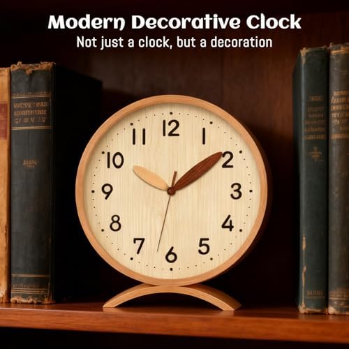 Maxspace Table Clock-8 Inch Silent Non-Ticking Wooden Timepiece Desk Clock, Battery Operated Decor Round Clock for Living Room Office Bedroom Decor (Log - Log) - Image 5