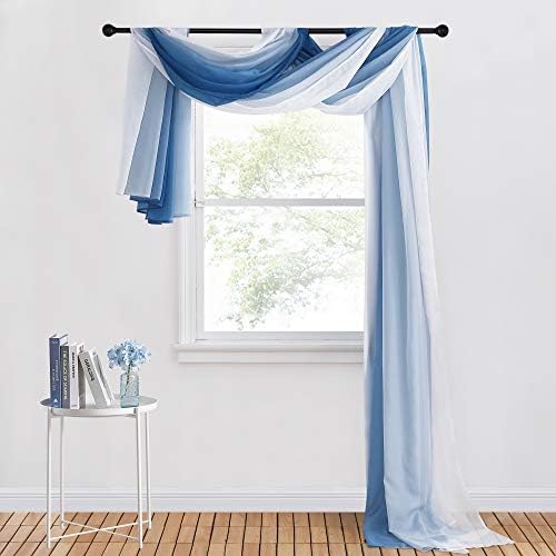NICETOWN Navy Blue Ombre Sheer Scarf Curtains Valances, Elegant Backdrop Voile Texture for Indoor Outdoor Wedding Ceremony/Party/Pergola Canopy, Set of 2, W60 x L216 - Image 2