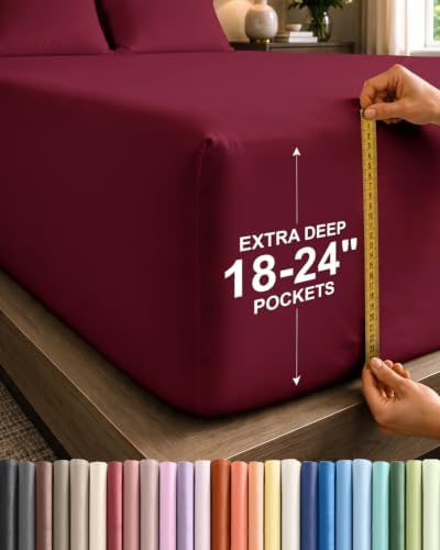 CGK Extra Deep Flex Top Split Head King Fitted Sheet Only - Burgundy by CGKUnlimited