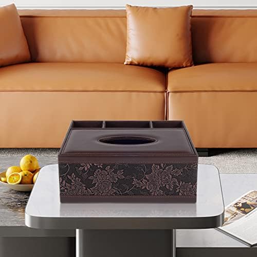 Tissue Box Cover Rectangle Retro Tissue Box Holder PU Leather Facial Tissues Organizer,Multifunctional Remote Control Stationery Storage Box,Home Office Supplies Car Napkin Caddy - Image 2