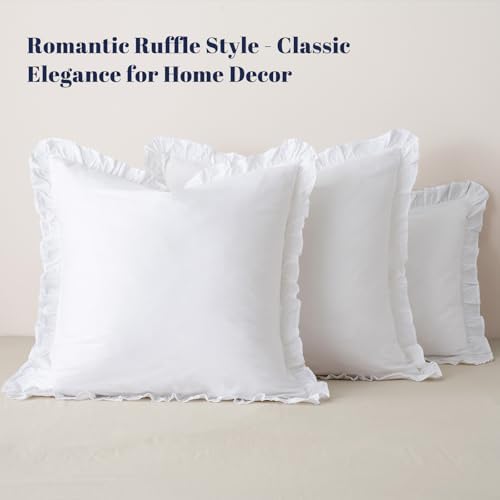PHF Washed Cotton Euro Shams with Ruffle 26"x26", White, 2 Pack, No Insert - Image 2