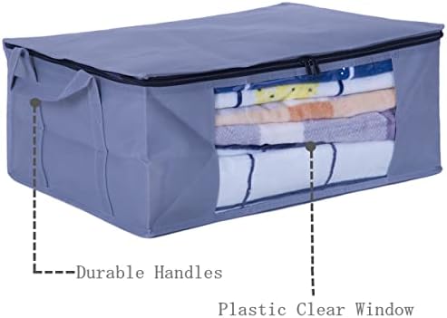 Zippered Clothes Storage Bags with Plastic Clear Window and Sturdy Handles Great for seasonal storage, Bedding, Blankets,Foldable with Sturdy Zipper, 2 Pack, Grey (Medium, Grey-2Pack) - Image 3