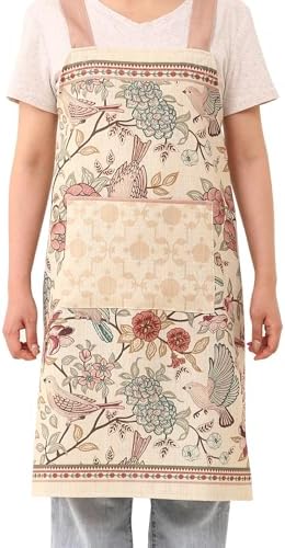 patdrea Blue Floral Linen Apron with Pocket,French Kitchen Garden Chef BBQ Aprons for Women and Men,Crisscross Back Straps - Image 2