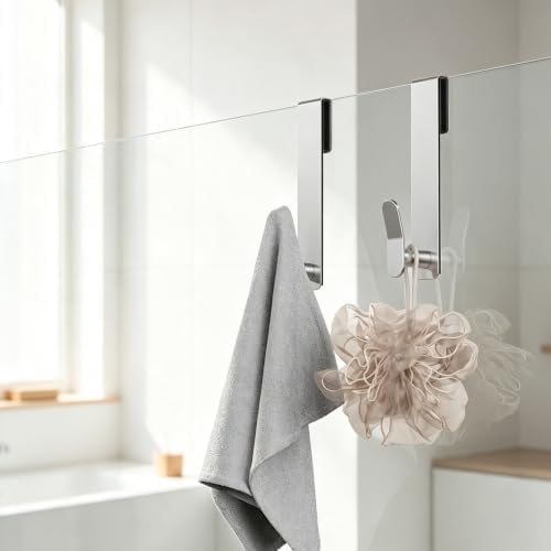 Aikzik Shower Door Hooks, Extended Towel Hooks for Frameless Glass Shower Doors, Modern Stainless Steel Over Door Hangers for Towels and Bathrobes, Heavy Duty Rustproof Bathroom Hooks, Silver 2-Pack - Image 6