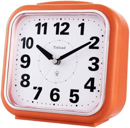 Tinload 5.5" Large No Ticking Analog Alarm Clock,Silent Readable for Seniors,Easy to Set,Gradual Rise Alarm,Big Numbers,Gentle Wake,Snooze, Lighted on Demand,Battery Operated,Orange - Image 7