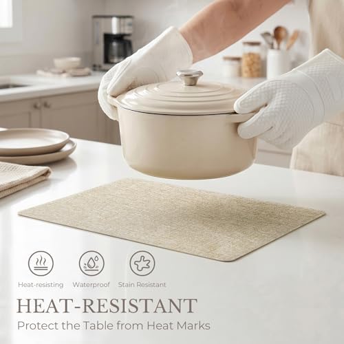 Romanstile Faux Leather Vinyl Placemats Set of 8, Beige - Image 3