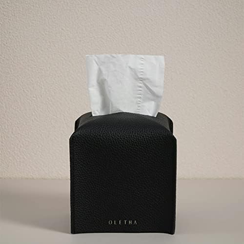 OLETHA Square Tissue Box Cover, Aesthetic Desk Decor, Black, 2 Pack - Image 5