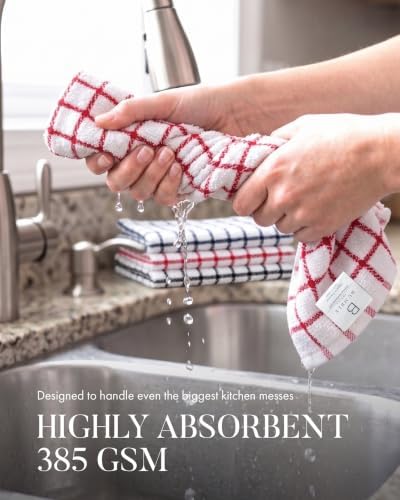 Bumble Kitchen Towels (6-Pack), 16"x28", 100% Cotton, Multicoloured Checked - Image 4