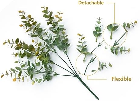 5Pcs Artificial Eucalyptus Stems，Artificial Greenery Fake Dust Frosted Eucalyptus Branches Leaves，Fake Plants for Decoration(Dusty Orange-13.8 in) - Image 3