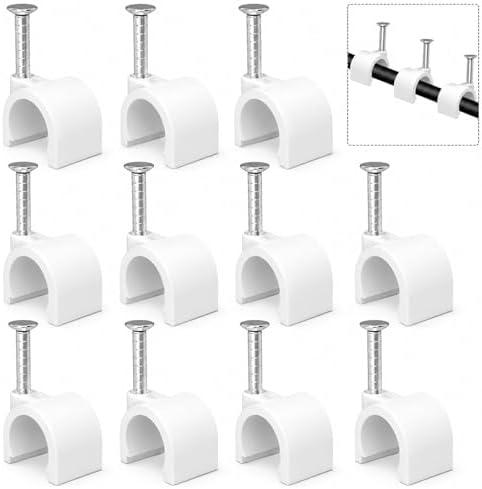 Cable Clips 10mm Nail in Cable Holder Clip 100 Pcs Wire Clips Speaker Tacks for Cords Coax Clamps Ethernet Cord Tacks RG6 RG59 CAT6 RJ45 Wall Wire Organizer by Easytle
