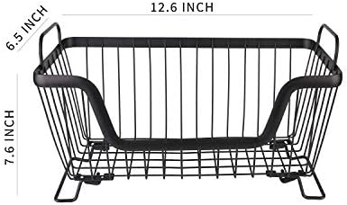 LOTTS Stackable wire basket for pantry, Metal Pantry basket, Storage Organizer Bin with Handles, Fruit basket for Kitchen Cabinets, Pantry, Closets, Bedrooms, Bathrooms (12.6×6.5×7.6")- 2 Pack - Image 7