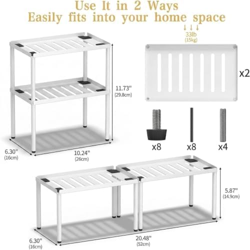 Cabinet Organizer Shelf, 2 Tier Kitchen Cabinet Organizer with Stackable Cabinet Shelves for Kitchen Countertop Storage, Metal Kitchen Shelf Organizer for Spice, Pantry & Under Sink (White) - Image 4