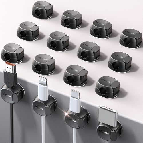 16Pack Cord Organizer [Dual Spring & Clasp, Max Secure] Cable Clips - Chfeila Cord Holder, Desk Cable Management, Adhesive Phone Charging Wire Holder for Nightstand/Car/Wall, Office Accessory - Black by Chfeila