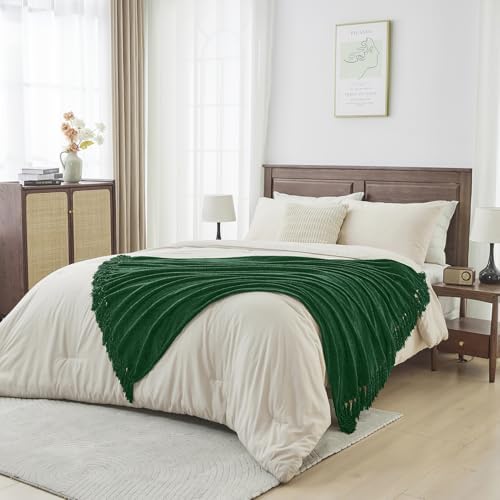 CozeCube Chenille Throw Blanket, Christmas Green Fringe Blanket, 60"X80" - Image 5