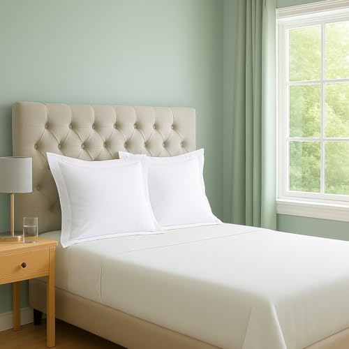 2 Pack Euro Pillow Shams 22x22 – 600 Thread Count 100% Organic Cotton White Square Pillow Covers with 2 Inch Flange, Soft & Smooth Premium Hotel-Quality Pillowcases Set of 2 - Image 7