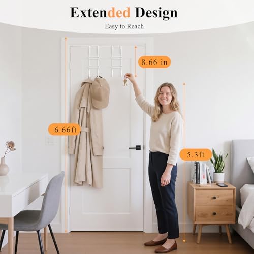 FYY 2 PCS Over the Door Hooks, Heavy Duty Double Hanger with Non-Slip Pads, No-Drill Metal Hook for Hanging Coats Towels Robes Closet Bathroom Bedroom, Fits 1.5 Inch Door Thickness, 7.87" Long, White - Image 5