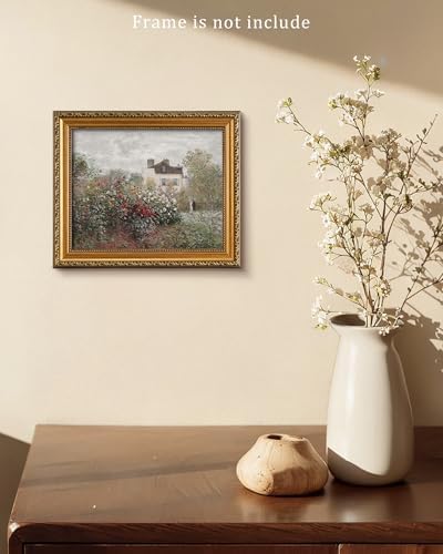 Vodefoad Vintage Rose Garden Wall Decor, Country Landscape Wall Art, Cottage Flower Garden Landscape Oil Art Print, Pastoral Style Retro Wall Decor for Gallery Living Room Bedroom (UNFRAMED 8x10in) - Image 5
