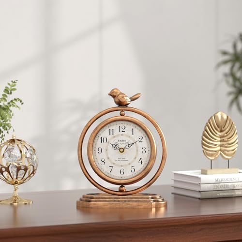 Gold Vintage Table Clock with Bird, European Retro Mantel Clocks - Image 6