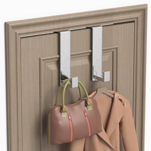 HUFEEOH Over Door Hooks, Stainless Steel Door Hanger with Non-Slip Pads, Easy Install Towel Coat Storage Fits 1-3/4" Thick Door (Silver, Fits 1-3/4" Thick Door -L Shape - 2 Pack) - Image 7