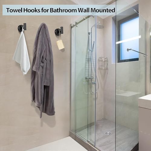 Kruodop Towel Hooks for Bathroom,6 Packs Wall Mount Towel Holder,Black Matte Wall Robe Hook,Stainless Steel Heavy Duty Door Hanger Towel Hook for Kitchen, Bedroom,Hotel,Pool,Coats - Silver - Image 4
