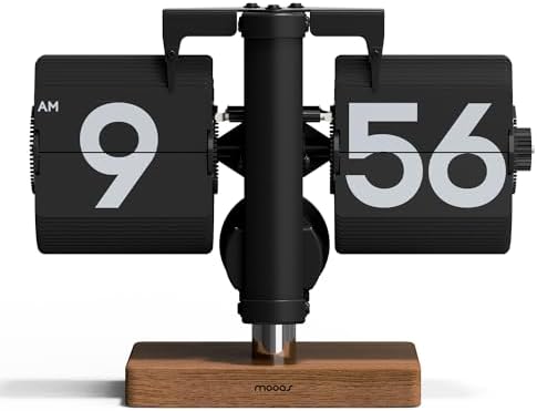 mooas Classic Modern Wood Mini Flip Desk Clock (Black), Retro Vintage Analog Design Auto Flip Clock Table Clock Large Number Battery Powered, Ideal for Home Office School Hotel Café by mooas