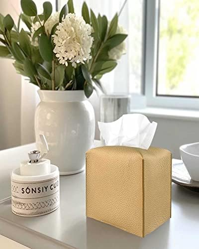 Gold Tissue Box Cover Leather – Tissue Holder with Bottom Belt by JESMINI, Decorative Aesthetic PU Leather Tissue Box Holder for Bathroom Home Office Decor - Image 4