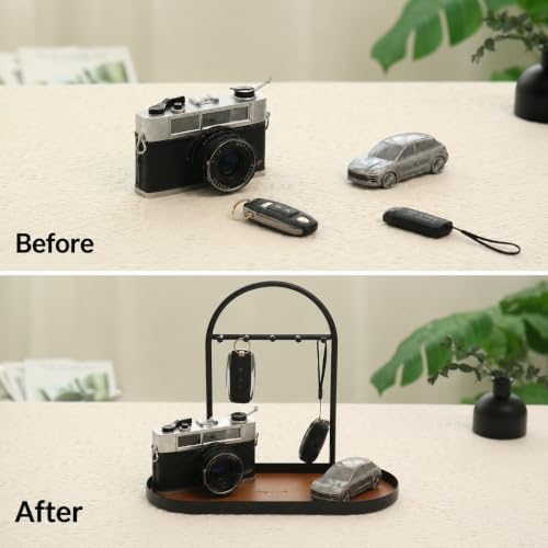 Shinpuru Key Holder Tray, Metal Stand with Leather Tray, 5 Hooks (Green) - Image 5
