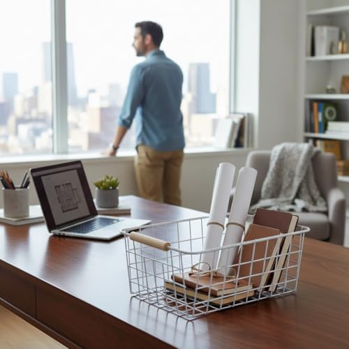 Kitchen Wire Baskets Farmhouse Decor Metal Food Storage Organizer,Household Refrigerator Bin with Built-in Handles for Cabinets, Pantry, Bathroom,2 Packs(white) - Image 6
