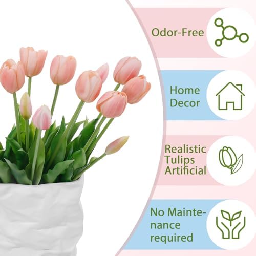 15 Pcs Fall Pink Artificial Tulips Fake Flowers, Premium Latex Lifelike Texture, UV Resistant Waterproof Faux Tulip Bouquets with Snap-on Petals for Outdoor, Home, Wedding Decor - Image 4