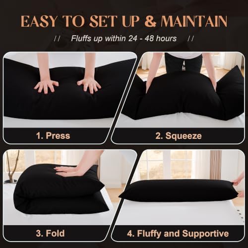 DOWNSTORIA Memory Foam Body Pillow for Adults with Removable Cover, Full Long Pillow Insert for Side Sleepers, Breathable Soft Bed Pillows for Sleeping(Black, 20 x 54 Inch) - Image 6