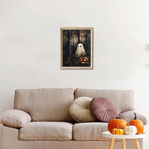 RETRART Vintage Halloween Ghost Wall Decor Pumpkin Head Wall Art Print 11x14 inch Horror Decor, for Bedroom, Kitchen Spooky Wall Decor, Moody Fall Forest Gallery Style Canvas Picture -Unframed - Image 2
