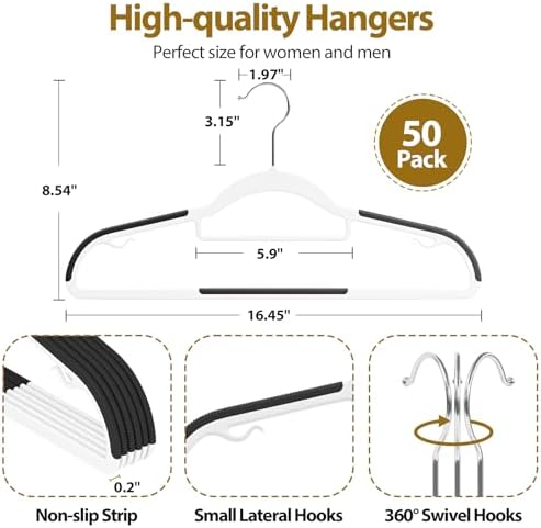 Plastic Hangers 50 Pack, 16.5" Non-Slip Clothes Hangers Heavy Duty - Image 2