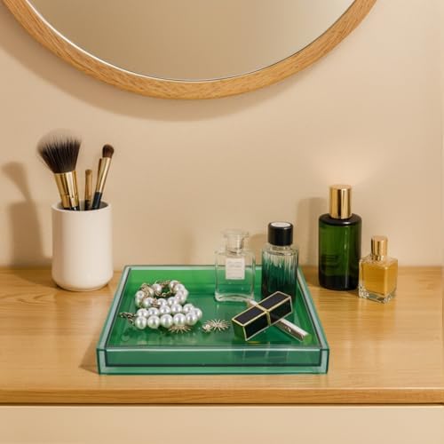 Creative Acrylic Decorative Tray, 10"x10" Modern Decorative Trays Jewelry Perfume Makeup Organizer Clear Square Bathroom Sink Vanity Tray for Bathroom, Vanity, Serving, Coffee Table, Living Room - Image 4
