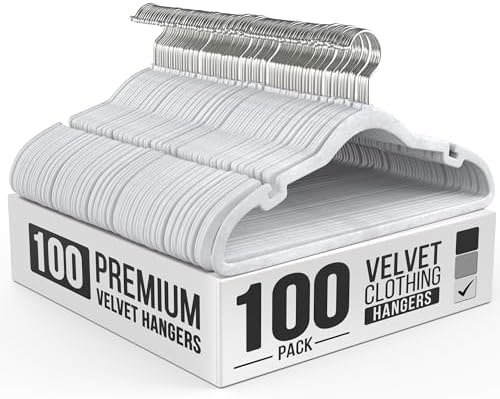 Our Modern Space 100 Pack Velvet Hanger for Shirt Pants Dresses Skirts Suits Jackets - Slim Space Saving Design - Standard Coat Hanger - Sturdy & Durable Design with Shoulder Grooves Hook by OurModernSpace
