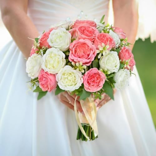 2 Packs Peonies Artificial Flowers Mixed White Pink Silk Artificial Peonies - Image 5