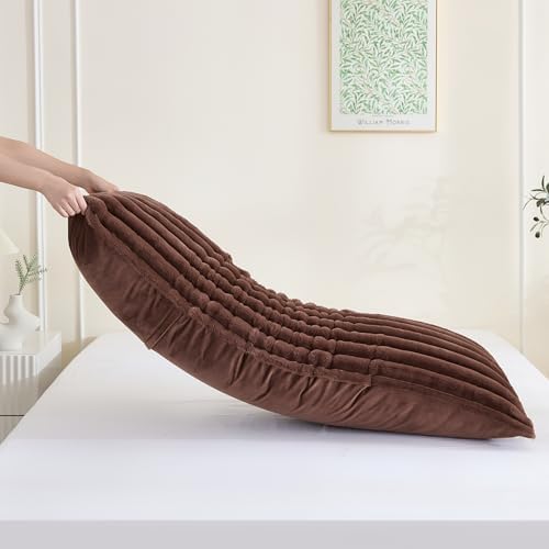 Full Body Pillow with Fluffy Stripe Faux Fur Removable Cover, Long Bed Pillow Adult 20x54 Inches for Side Sleeper and Pregnancy, Coffee. - Image 5