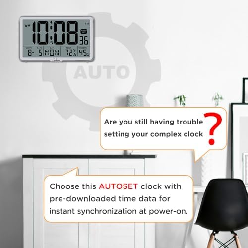 WallarGe Auto Set Digital Wall Clock Battery Operated, Auto DST - Image 4