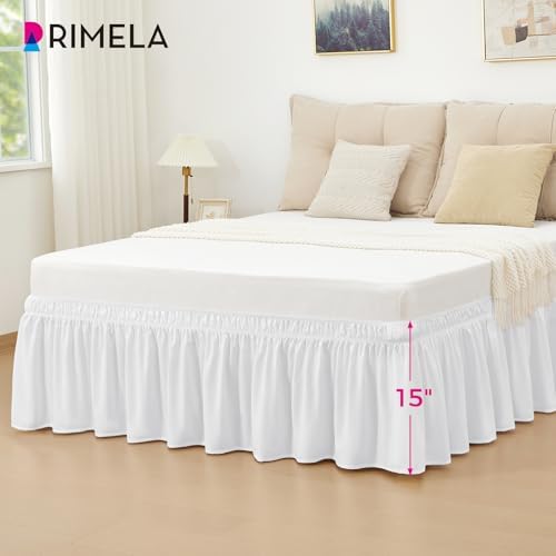 Bright White Bed Skirt Full Size 15" Drop, Elastic Wrap Around Bedskirt - Image 3