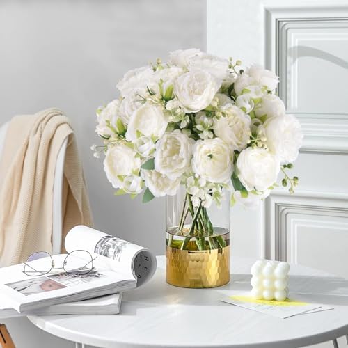 Artificial Peonies Silk Flowers, Faux Peony Bouquet 6 Bundles Florals Arrangements Decor for Farmhouse Home Boho Wedding Table Centerpiece, Fake Plastic Flowers Bulk for Vase Decoration (White, 6PCS) - Image 4