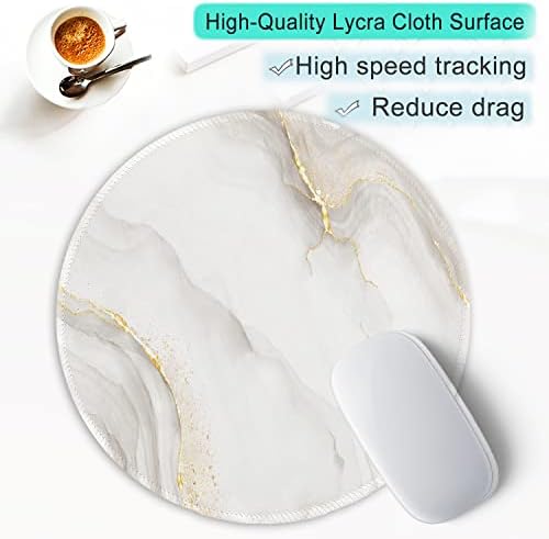 ITNRSIIET Round Mouse Pad with Stitched Edge Premium-Textured Waterproof Non-Slip Rubber Base Desktop Protection Mat Diameter 8.7 inches, White marbling - Image 6