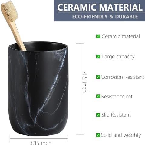 Black Marble Toothbrush Holder - Ceramic Toothbrush Holders for Bathrooms Toothbrush Toothpaste Holders Set, Black Bathroom Tumbler Cups Reusable Toothbrush Mouthwash Cup, Bathroom Counter Organizer. - Image 7