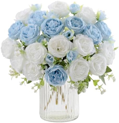 4 Bunches Peony Artificial Flowers Blue Flowers Silk Peonies Bouquets for Wedding Party Table Centerpieces Floral Arrangement Home Kitchen Decor by FloweroyalCrafts