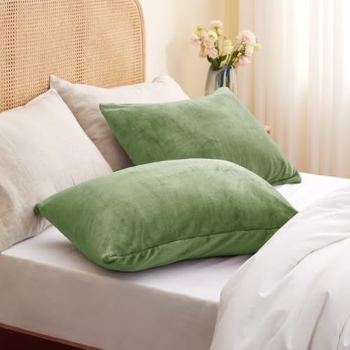 BEDELITE Flannel Pillowcases Standard Set of 2, Sage Green, 20x26 Inches - Image 2