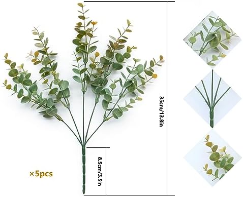 5Pcs Artificial Eucalyptus Stems，Artificial Greenery Fake Dust Frosted Eucalyptus Branches Leaves，Fake Plants for Decoration(Dusty Orange-13.8 in) - Image 2